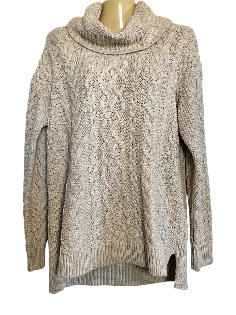 Lauren Ralph Lauren Beige Cable Knit Cowl Sweater